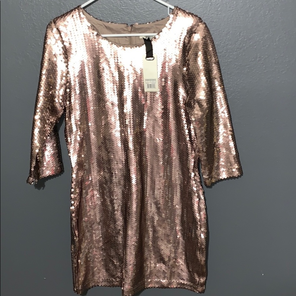 BB Dakota champagne sequin dress L NWT